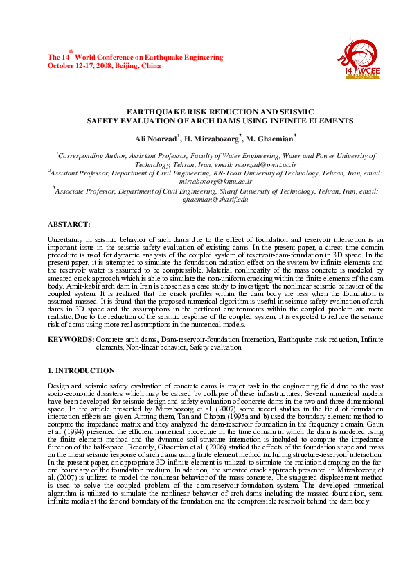 (PDF) Earthquake risk reduction and seismic safety evaluation of arch ...