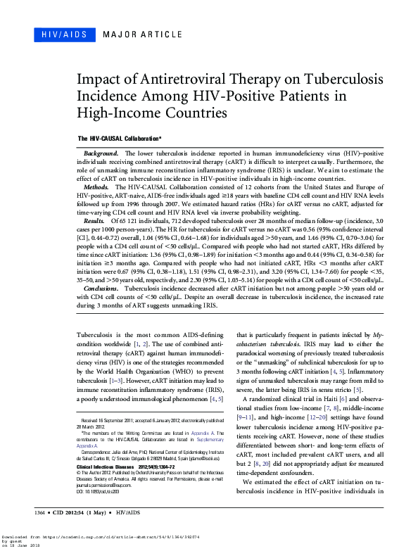(PDF) Impact of Antiretroviral Therapy on Tuberculosis Incidence Among ...