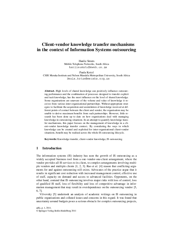 (PDF) Client-vendor knowledge transfer mechanisms in the context of ...