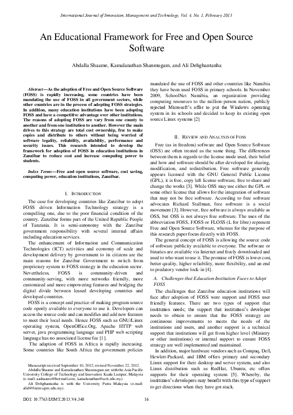 (PDF) An Educational Framework for Free and Open Source Software