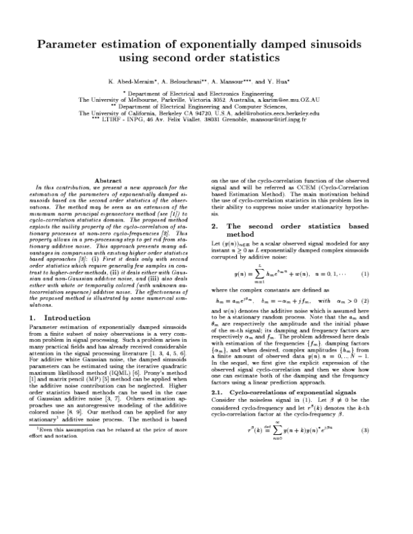 (PDF) Parameter estimation of the exponentially damped sinusoid for ...