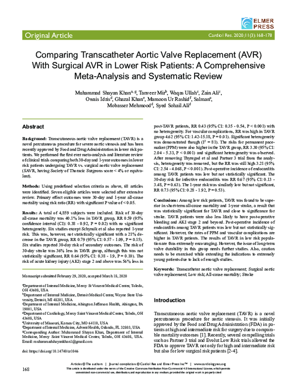 (PDF) Comparing Transcatheter Aortic Valve Replacement (AVR) With ...