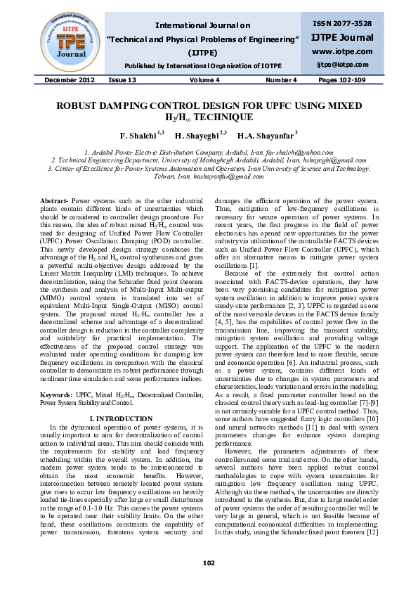 (PDF) Robust Damping Control Design for Upfc Using Mixed H 2 / H ∞ ...