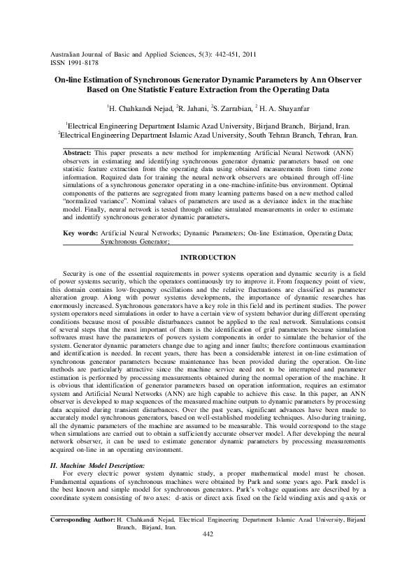 (PDF) On-Line Estimation of Synchronous Generator Dynamic Parameters by ...