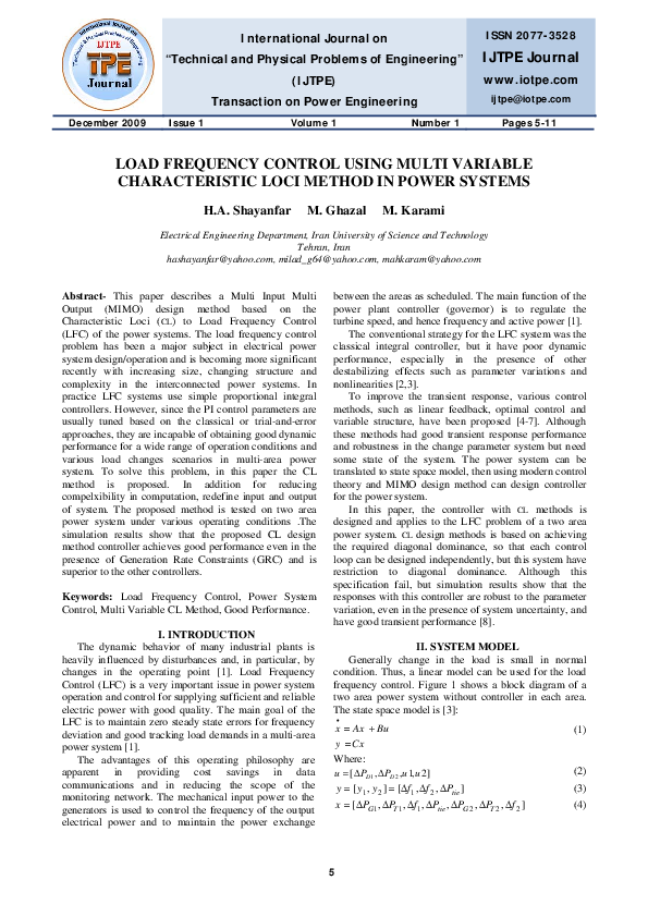 (PDF) Load Frequency Control Using Multi Variable Characteristic Loci ...