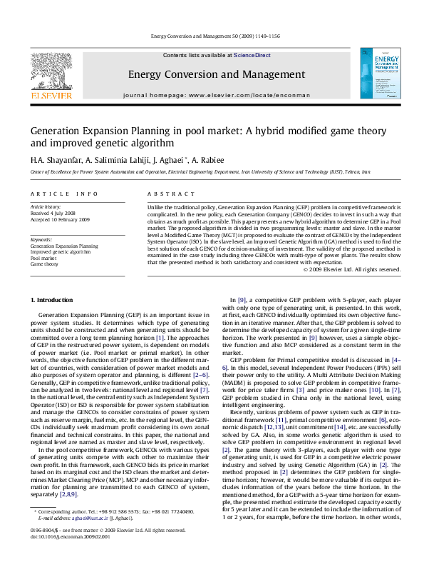 (PDF) Generation Expansion Planning in pool market: A hybrid modified ...
