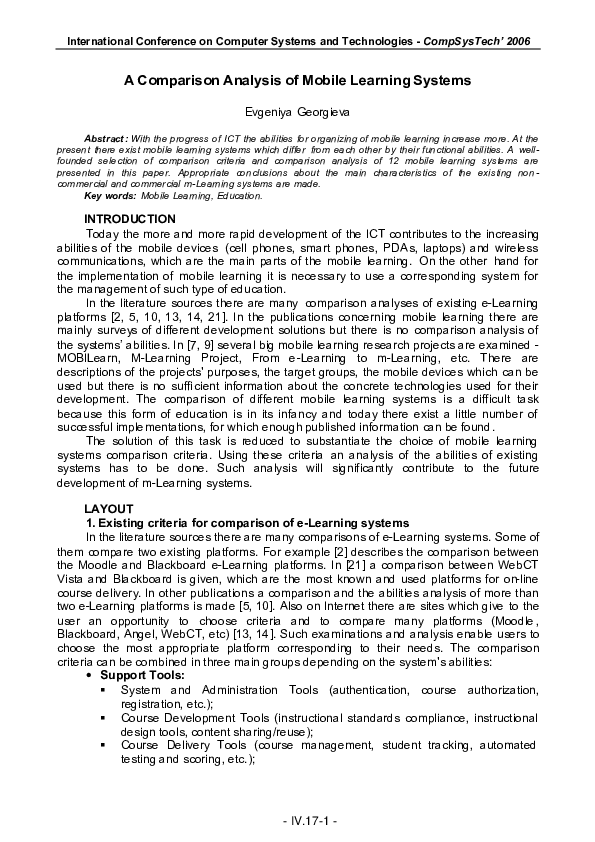 (PDF) A Comparison Analysis of Mobile Learning Systems