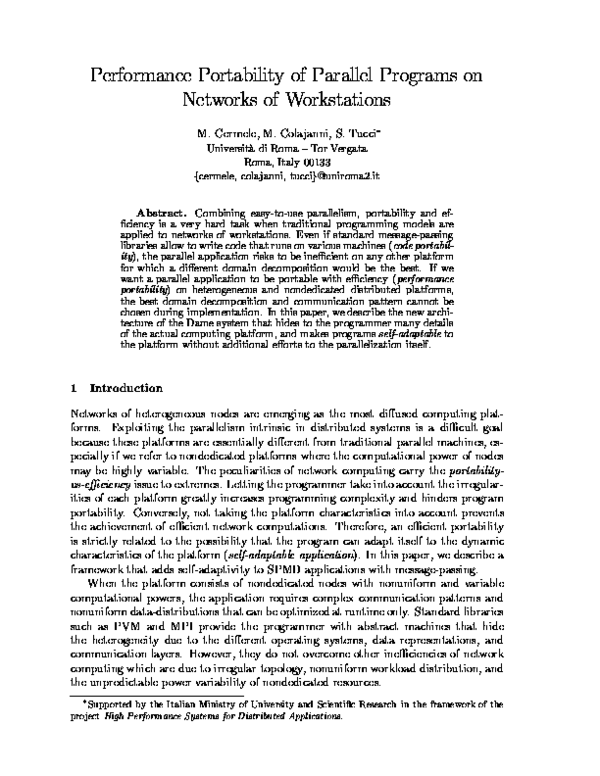 (PDF) Performance Portability of Parallel Programs on Networks of ...
