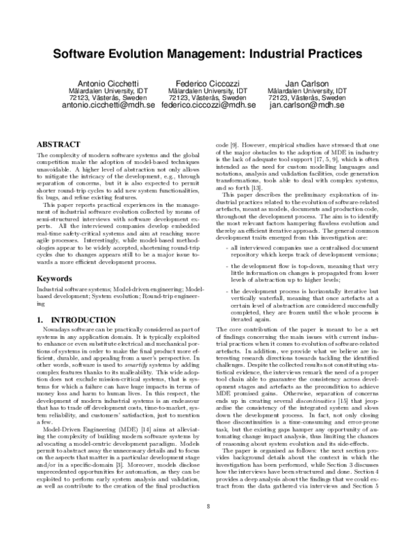 (PDF) Software Evolution Management: Industrial Practices