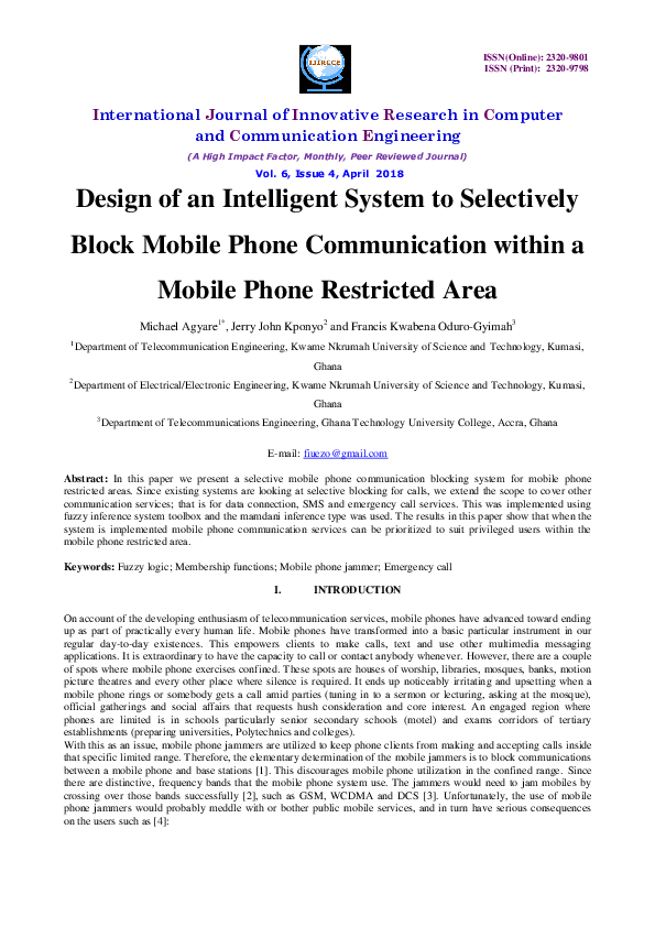 (PDF) Design of an Intelligent System to Selectively Block Mobile Phone ...