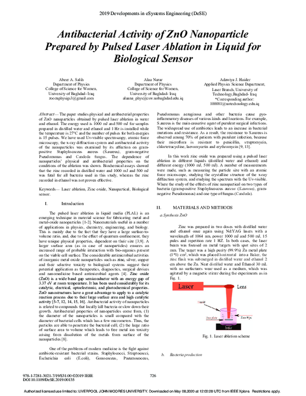 (PDF) Antibacterial Activity of ZnO Nanoparticle Prepared by Pulsed ...