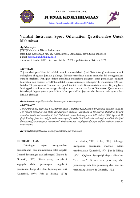 (PDF) Validasi Instrumen Sport Orientation Questionnaire Untuk