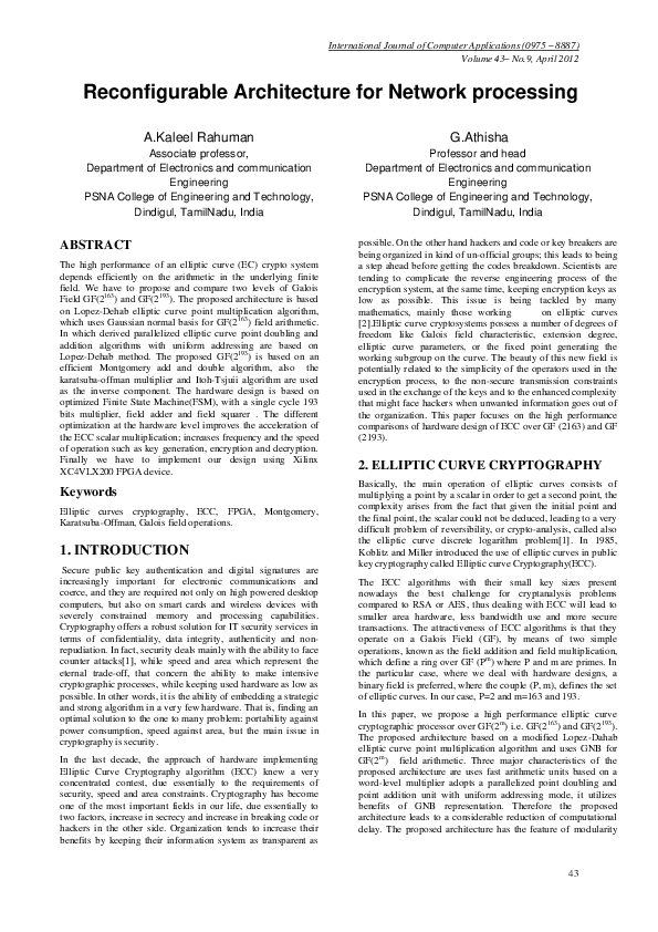 (PDF) Reconfigurable Architecture for Network processing
