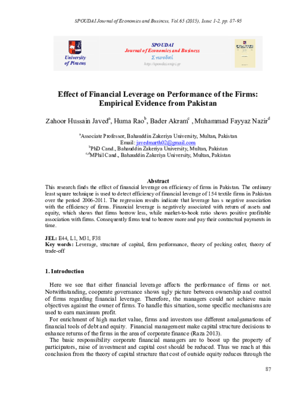 (PDF) Effect of Financial Leverage on Performance of the Firms ...