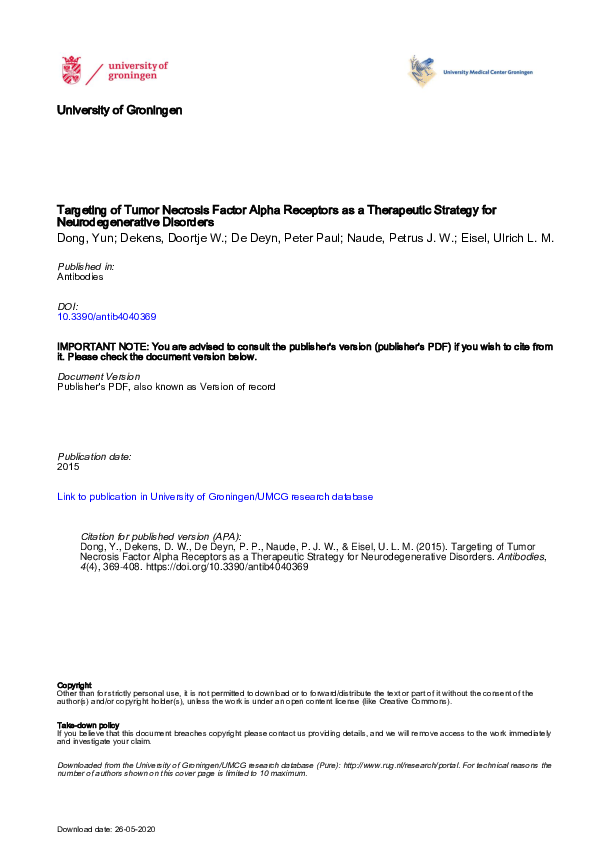 (PDF) Targeting of Tumor Necrosis Factor Alpha Receptors as a ...