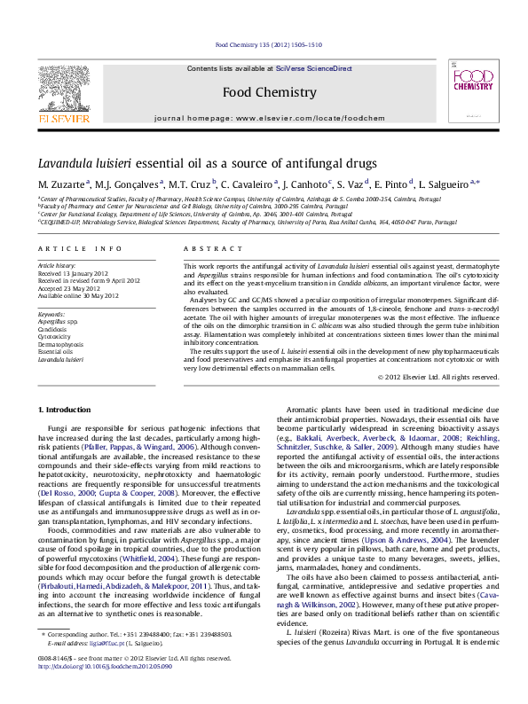 (PDF) Lavandula luisieri essential oil as a source of antifungal drugs