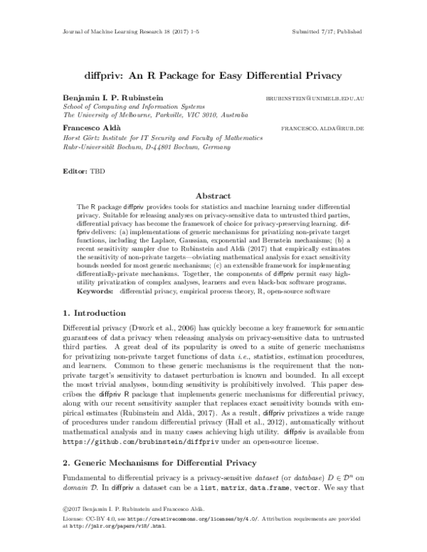 (PDF) diffpriv: An R Package for Easy Differential Privacy