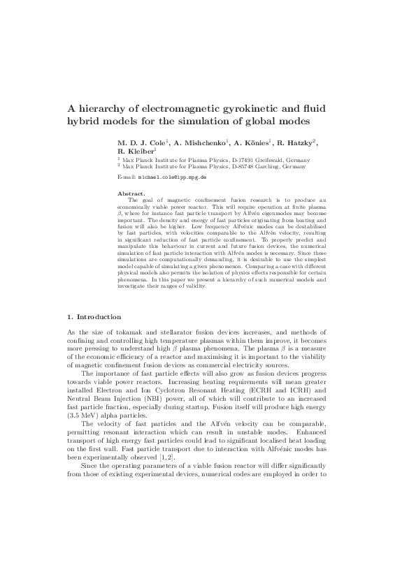 (PDF) A hierarchy of electromagnetic gyrokinetic and fluid hybrid ...