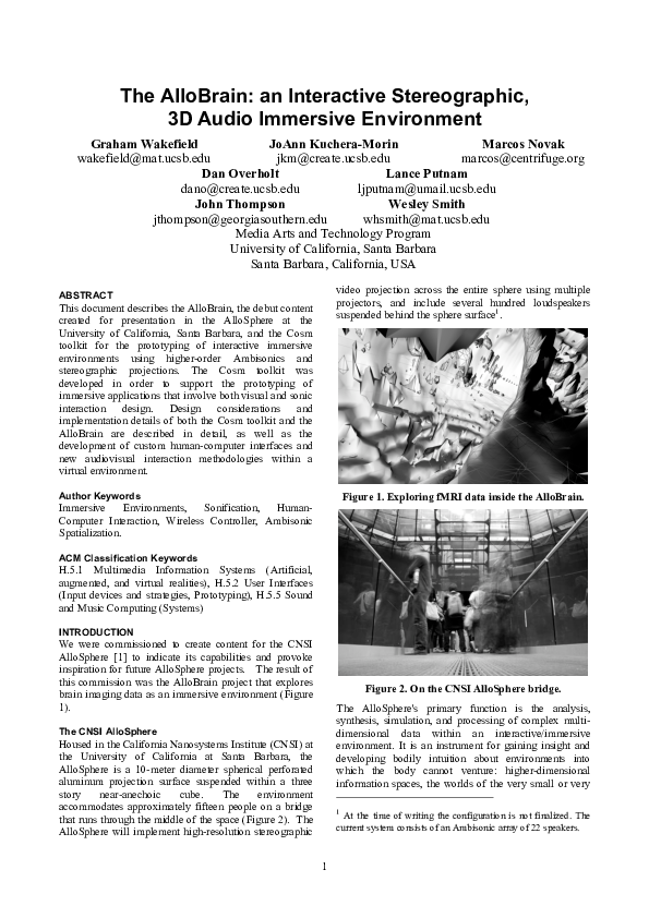 (PDF) The Allobrain: An Interactive, Stereographic, 3D Audio Immersive ...