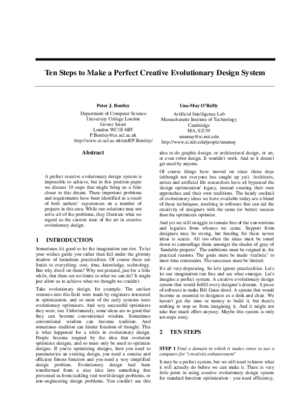 (PDF) Ten Steps to Make a Perfect Creative Evolutionary Design System