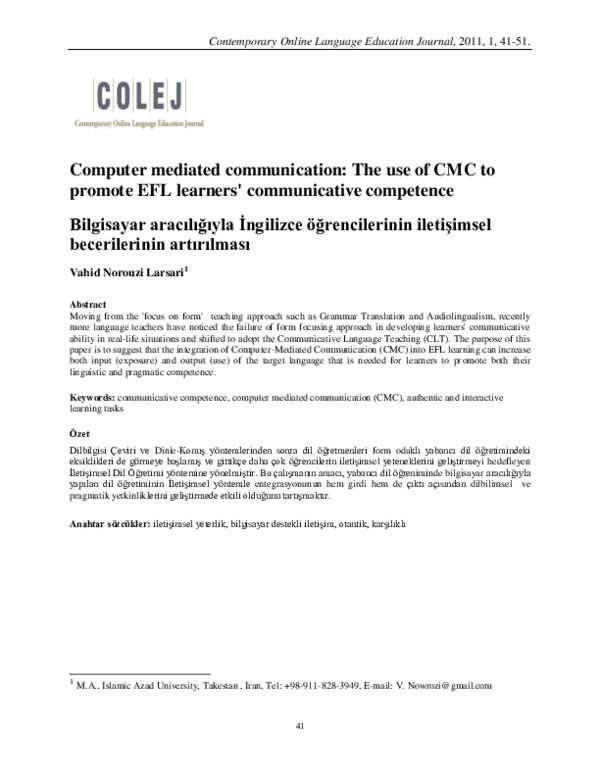 (PDF) Computer mediated communication: The use of CMC to promote EFL ...