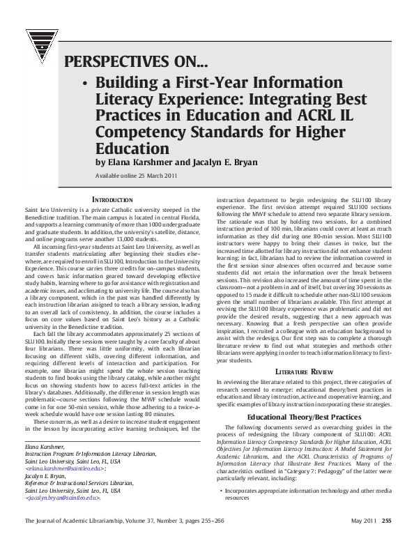 (PDF) Building a First-Year Information Literacy Experience ...