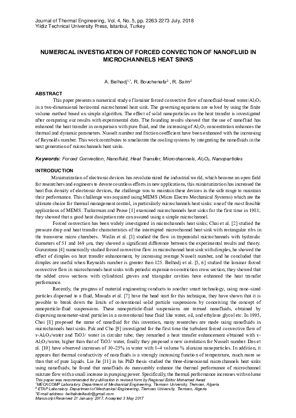 (PDF) Numerical Investigation of Forced Convection of Nanofluid in ...
