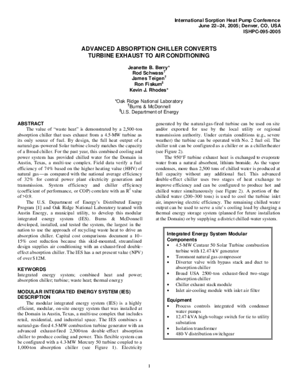(PDF) Advanced absorption chiller converts turbine exhaust to air ...