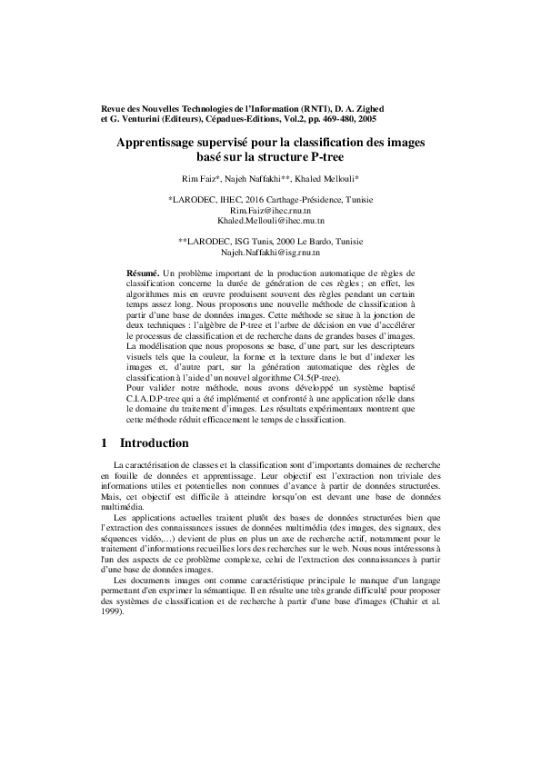 (PDF) Apprentissage supervisé pour la classification des images basé ...