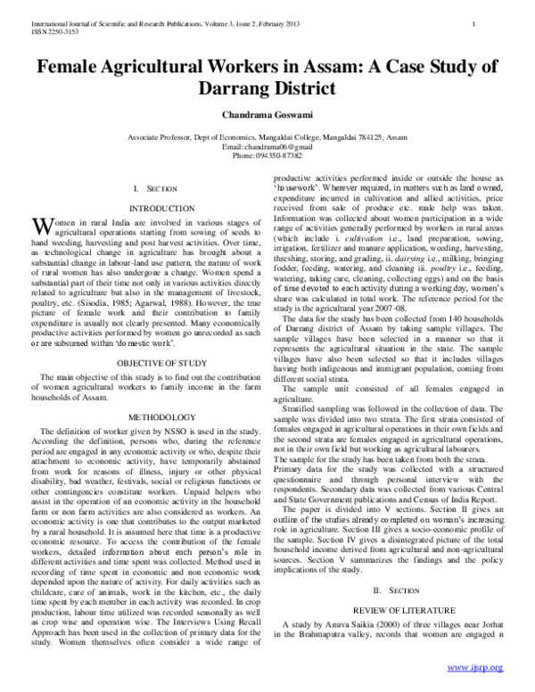 (PDF) Female Agricultural Workers in Assam : A Case Study of Darrang ...