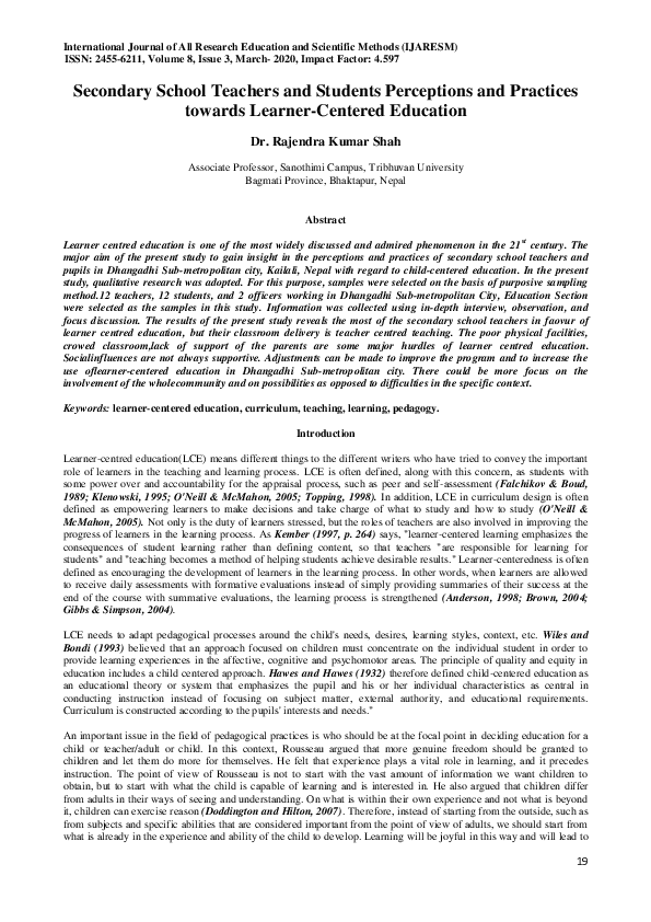 (PDF) Secondary School Teachers and Students Perceptions and Practices ...