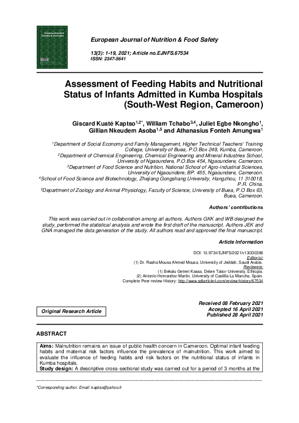 (PDF) Assessment of Feeding Habits and Nutritional Status of Infants ...