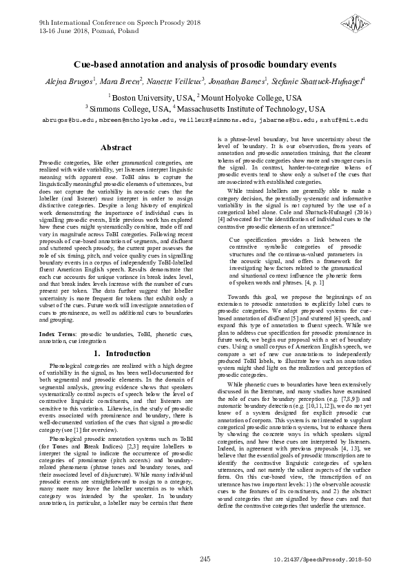 (PDF) Cue-based annotation and analysis of prosodic boundary events