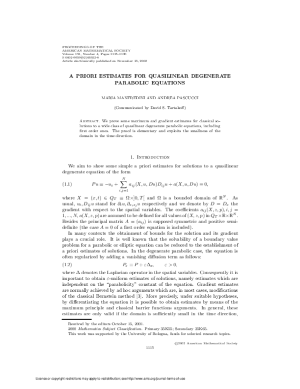 (PDF) A priori estimates for quasilinear degenerate parabolic equations