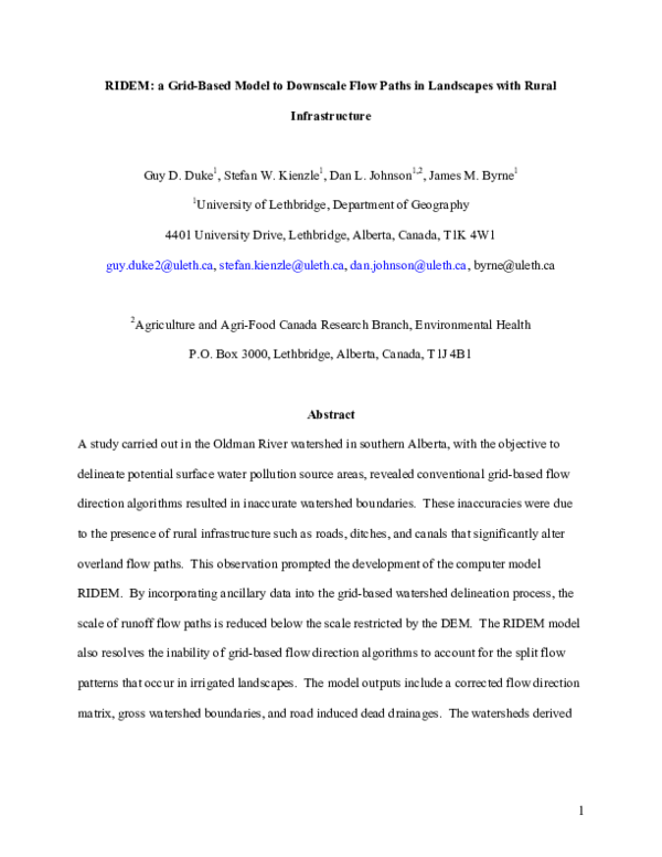 (PDF) RIDEM: a Grid-Based Model to Downscale Flow Paths In Landscapes ...