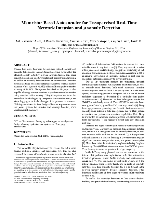 (PDF) Memristor Based Autoencoder for Unsupervised Real-Time Network ...