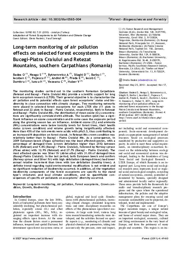 (PDF) Long-term monitoring of air pollution effects on selected forest ...
