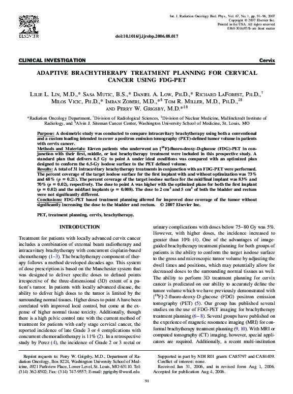 (PDF) Adaptive brachytherapy treatment planning for cervical cancer ...