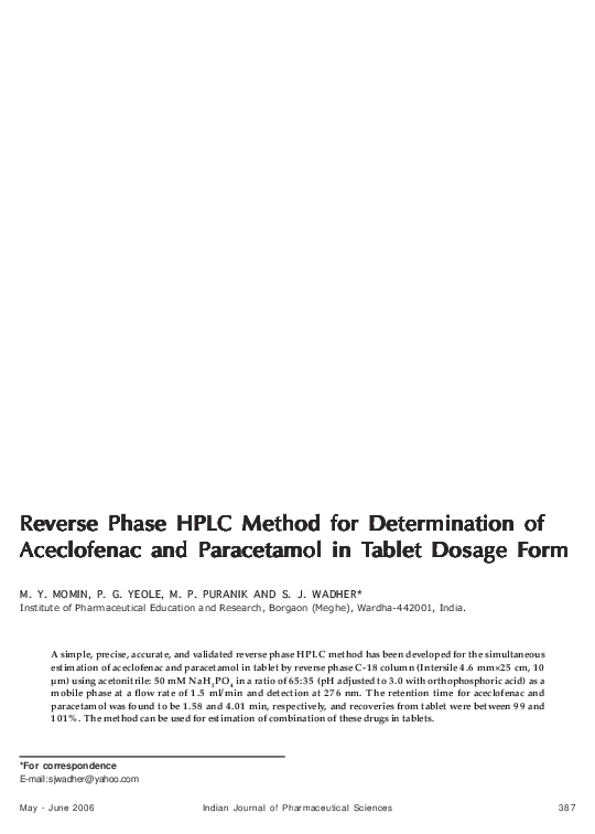 (PDF) Reverse phase HPLC method for determination of aceclofenac and ...