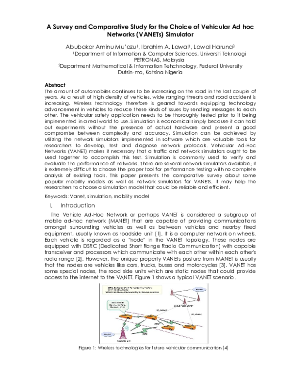 (PDF) A Survey and Comparative Study for the Choice of Vehicular Ad hoc ...