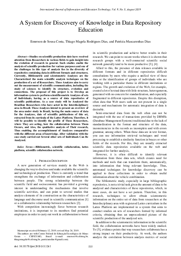 (PDF) A System for Discovery of Knowledge in Data Repository Education