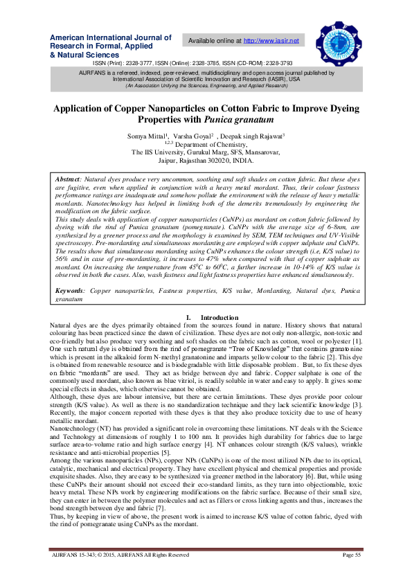 (PDF) Application of Copper Nanoparticles on Cotton Fabric to Improve ...