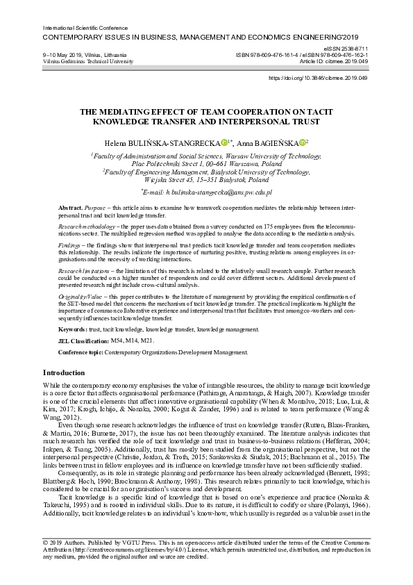 (PDF) The mediating effect of team cooperation on tacit knowledge ...