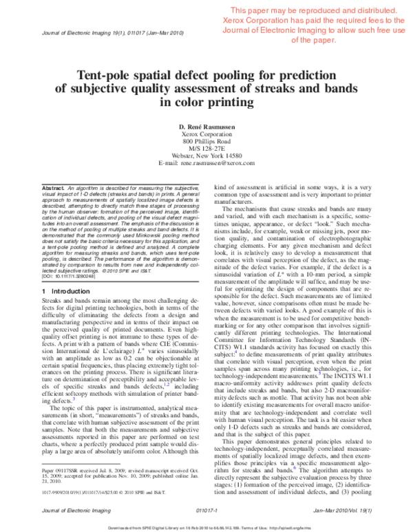 (PDF) Tent-pole spatial defect pooling for prediction of subjective ...