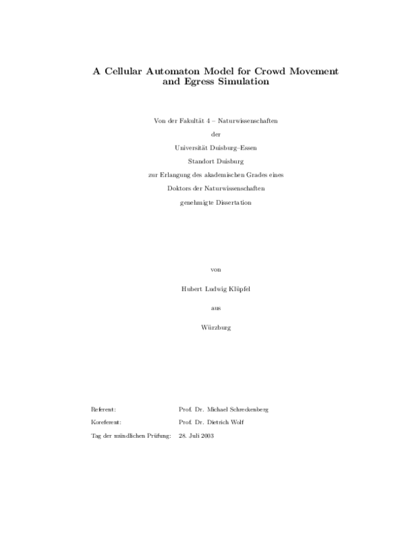 (PDF) A Cellular automaton model for crowd movement and egress simulation