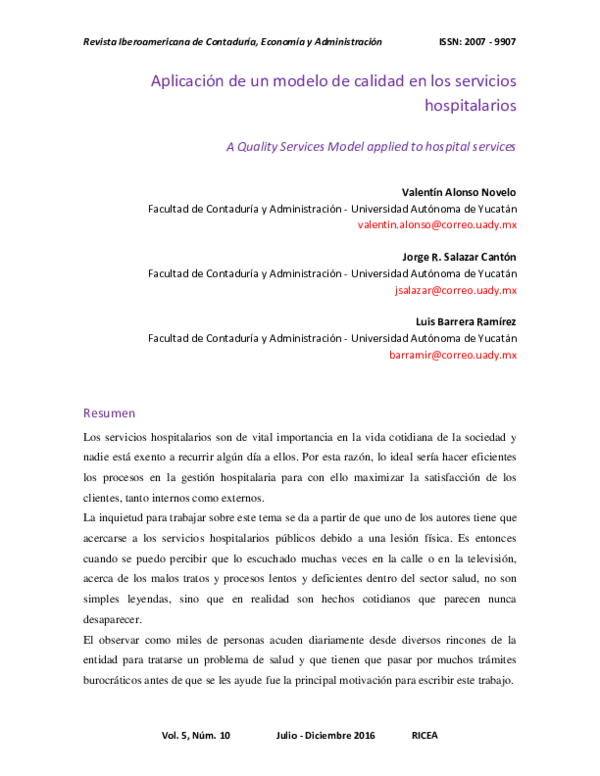 (PDF) Aplicación de un modelo de calidad en los servicios hospitalarios ...