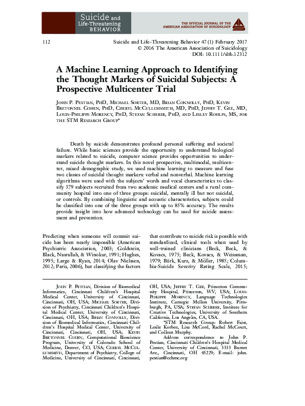 (PDF) A Machine Learning Approach to Identifying the Thought Markers of ...