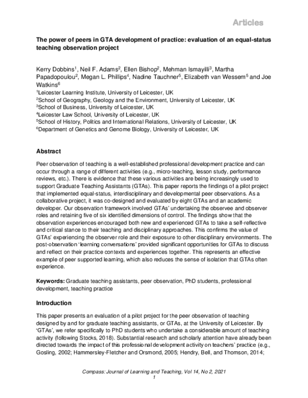 (PDF) The power of peers in GTA development of practice: evaluation of ...