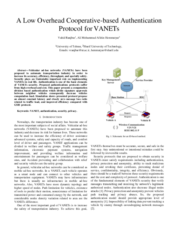 (PDF) A Low Overhead Cooperative-based Authentication Protocol for VANETs