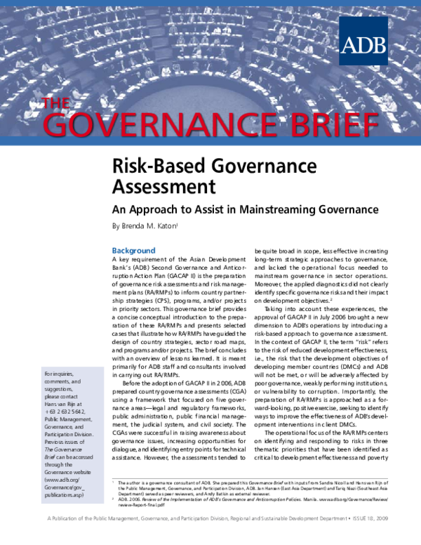 (PDF) Risk-Based Governance Assessment An Approach to Assist in ...